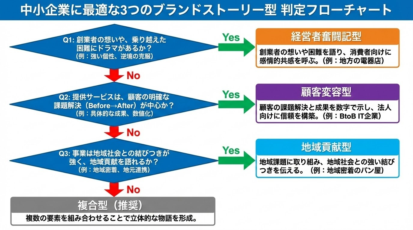 ブランドストーリー3つの型と発信チャネルの関連図